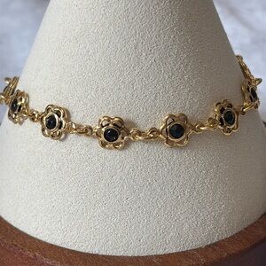 NEW Black Flower Crystal 10” Anklet 18k Gold Filled